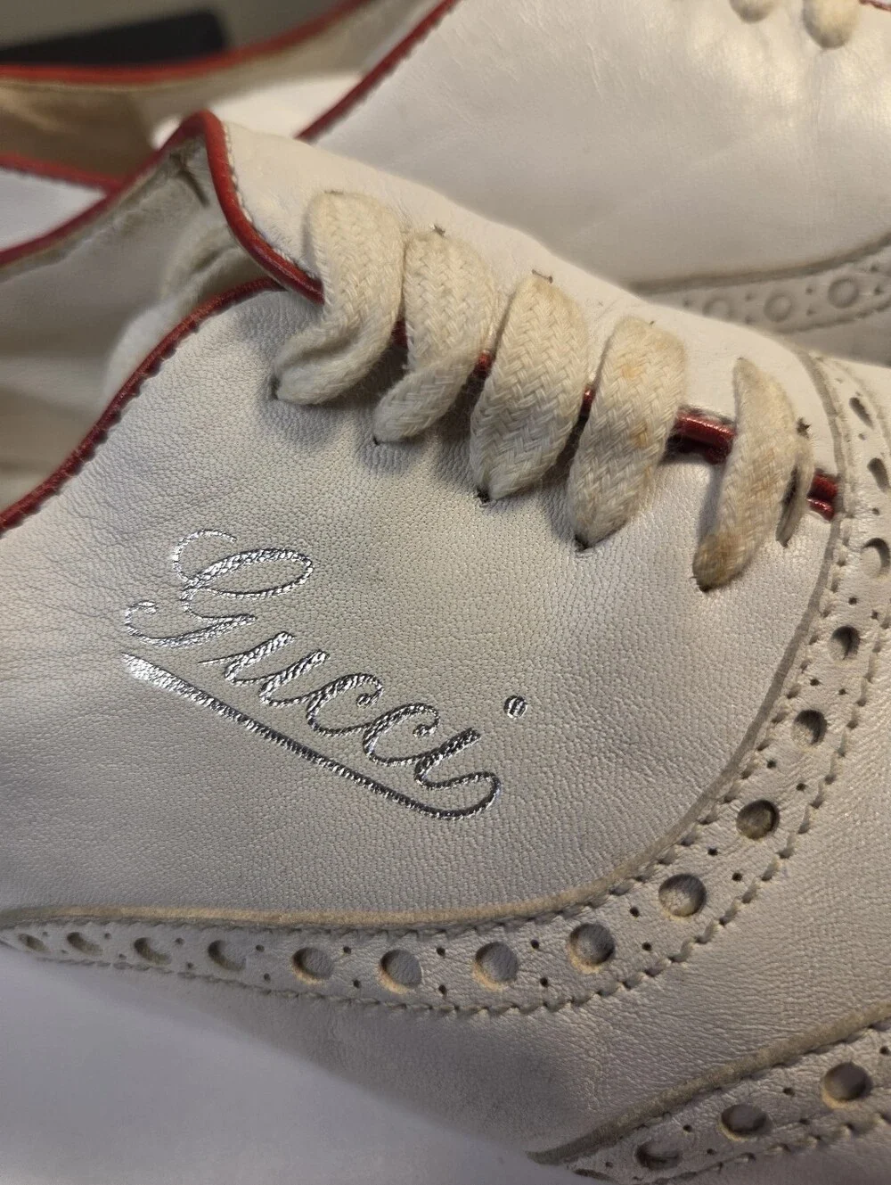 Gucci White Leather Brogue Oxford Shoes with Red Trim Size 39